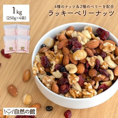 【1kg(250g×4)】 ラッキーベリーナッツ 送料無料 無塩トレイルミックス 自然の館 家飲み 宅飲み 訳あり(簡易梱包) 美活