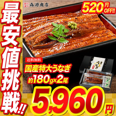 ＼総合ランキング受賞の鰻／ うなぎ 鰻 国産 無投薬うなぎ 180g前後×2本 送料無料 山椒鰻たれ付お取り寄せグルメ 食品 海鮮 土用丑 【最安値挑戦！6480円→520円OFF★5960円セール】