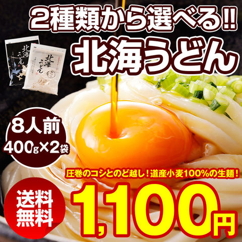 うどん 送料無料 【2種類から選べる.北海うどん8食/400g×2】（細切り8食）. 半生 讃岐うどんに負けない旨さ セット 詰め合わせ ポイント消化 1000円 北海道 訳あり お取り寄せグルメ 食品 【W】