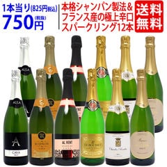 ワイン ワインセット 本格シャンパン製法＆フランス産の極上辛口スパークリング１２本セット 送料無料 (6種類各2本) ^W0AC61SE^