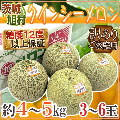 JA茨城旭村 ”クインシーメロン” 訳あり 3～6玉 風袋込約4～5kg【予約 5月末以降】 送料無料〈*北海道・沖縄：追加送料必要〉
