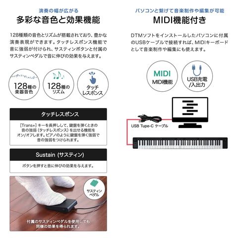dショッピング |RiZKiZ 電子キーボード 電子ピアノ (88鍵盤/折りたたみ