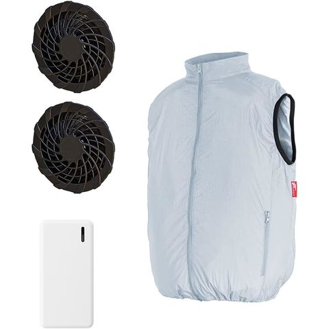空調ウェア ファン付きベスト (XLサイズ/グレー/ウエア＆ファンのみ/モバイルバッテリー付セット) 男女兼用 空調ウェア 空調ファン付き 電動ファン付き USB電源供給 モバイルバッテリー対応 熱中症対策 涼感 空調作業服 作業着 FIELDOOR エアーファンベスト 送料無料
