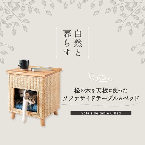 dショッピング |サイドテーブル＆キャットベッド 猫 ベッド ラタン 籐