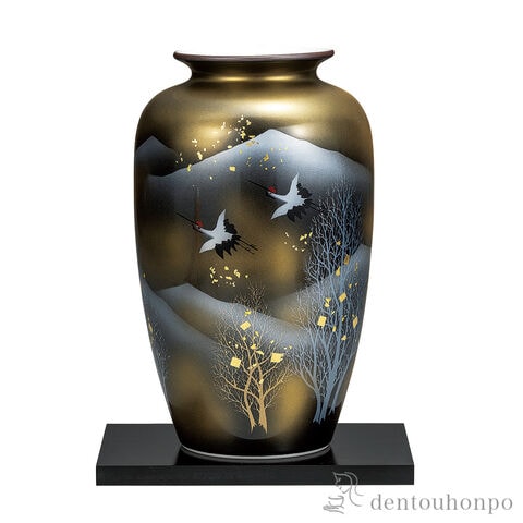 九谷焼 8号花瓶 金雲鶴木立