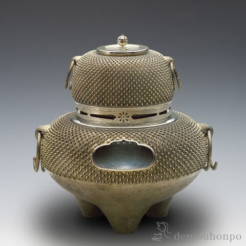 dショッピング |銀製 風炉茶釜セット 霰 2995g ( 茶器 抹茶 湯沸かし