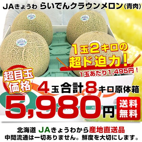 北海道産「ぴっぷメロン」秀品 超特大サイズ 5玉 - 果物