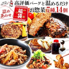 [まもなく終了 大感謝祭セール][値上げ間近11月～]【ｄショッピング限定 福袋】こだわり 無添加 ハンバーグ3種+特製ソース付＆温めるだけの 惣菜 詰め合わせ 計7種14個 グルメ 食べ比べ 食品 惣菜 おかず セット 通販 送料無料