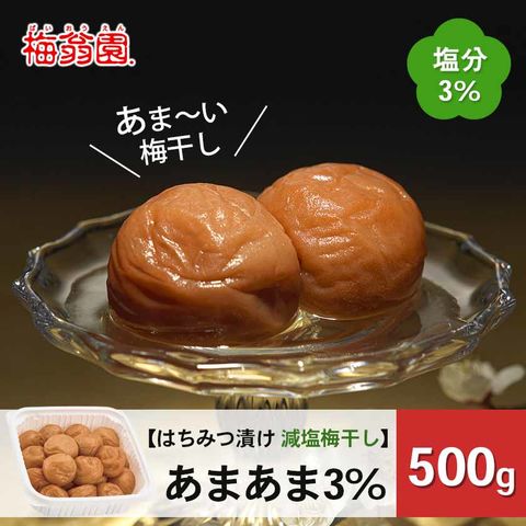 送料無料 減塩 はちみつ梅 ネット限定 超大粒 あまあま3％ 500g 塩分3％ 紀州南高梅 特選梅干し A級 4Lサイズ