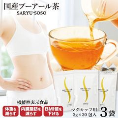 ダイエット茶 健康茶 プーアル茶 ティーバッグ 機能性表示食品 国産プーアール茶 SARYU-SOSO 2g×30ヶ入×3袋セット