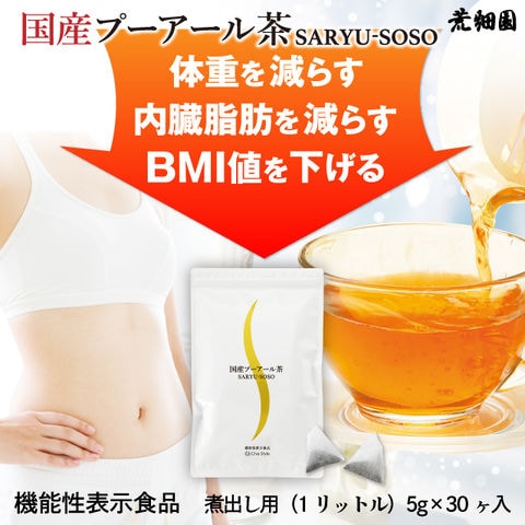 ダイエット茶 健康茶 プーアル茶 ティーバッグ 機能性表示食品 国産プーアール茶 SARYU-SOSO 5g×30ヶ入