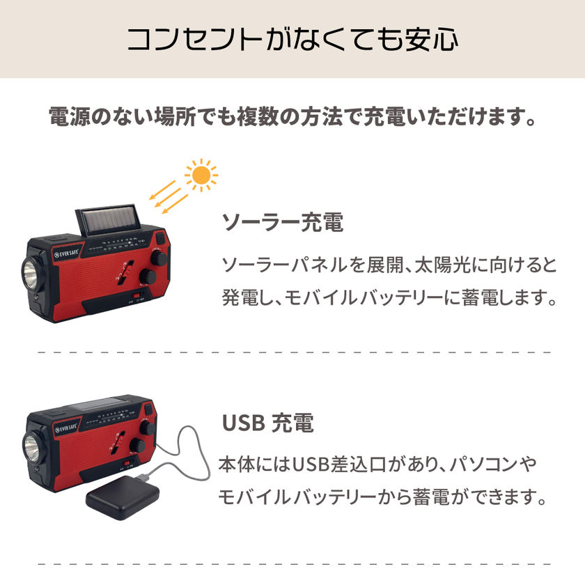 多機能防災ラジオライト【10年保存電池付き】