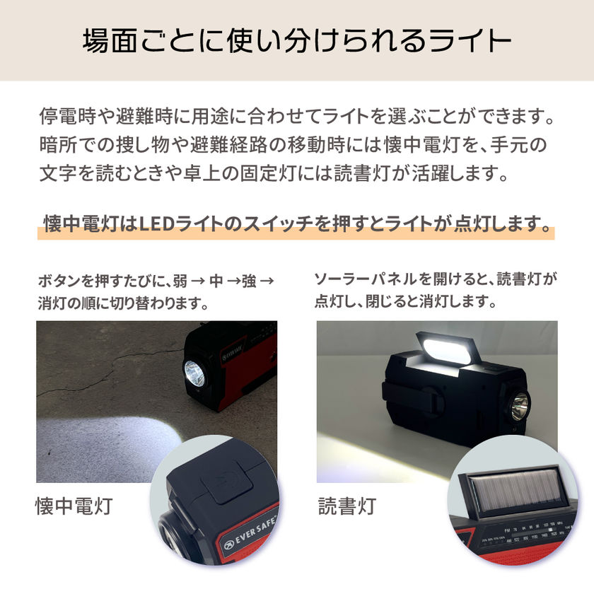 多機能防災ラジオライト【10年保存電池付き】