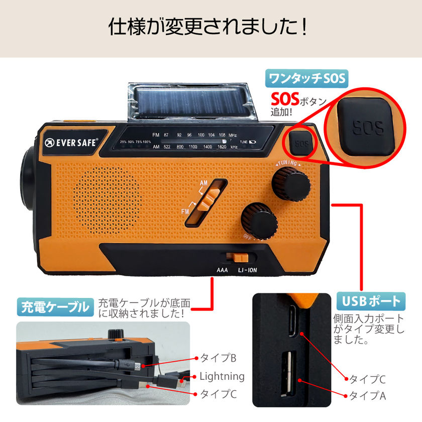 多機能防災ラジオライト【10年保存電池付き】