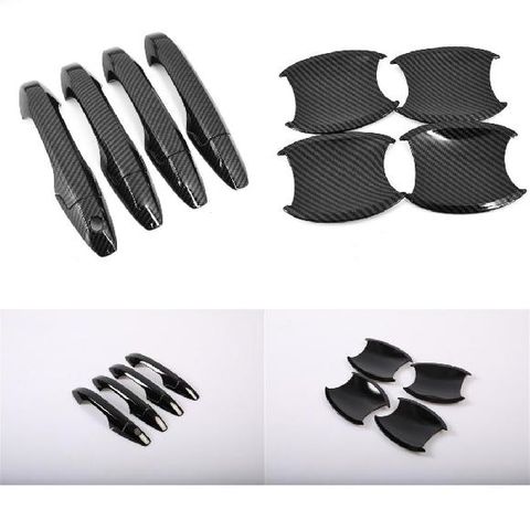 光沢ブラック カーボンファイバー ドア ハンドル カバー トリム セット 適用: レクサス ボタンなし 2ドア〜2ボタン 2ドア AL-NN-2623 AL 適用: トヨタ ヤリス ヴィッツ クロス 2020 2021 2023 ABS ブラック