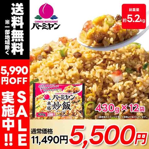 バーミヤンすかいらーく 本格炒飯 430g×12袋 チャーハン 冷凍食品 簡単調理 電子レンジ