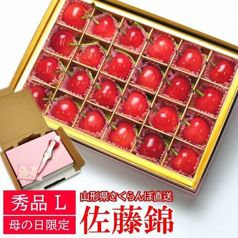 【母の日ギフト5/4-5/9に発送】 母の日 さくらんぼ 山形県産 佐藤錦（秀品 Lサイズ 24粒 カーネーション付 オリジナルボックス入り) / フルーツ 果物 人気 限定商品 産地直送