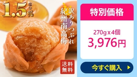 梅干し 減塩 塩分1.5% しそ 漬け 味 270g×4個(1.08kg) セット 南高梅 つぶれ 梅 訳あり 大粒 完熟梅 国産 紀州 【トノハタ公式】｜ 安心 低塩 塩分控えめ お得 天然塩 天日塩 和歌山 お取り寄せ グルメ 食品 おすすめ 人気